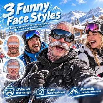 Old Man Skimaske Lustige Realistische Gesichts-Balaclava 3D-Druck Vollgesichts-Wintermaske mit Nackenschutz