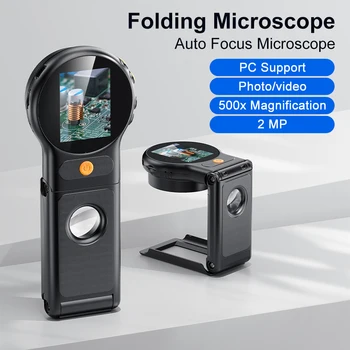 Autofokus 500X Digitalmikroskop mit 8 LEDs 2MP Münzvideomikroskope faltbare Lupe 2 Zoll