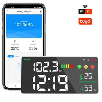 Dienmern DM165A WIFI Dezibel Monitor Tuya WIFI Verbindung Temperatur/Feuchtigkeit/Zeit Sensor Meter Lärm