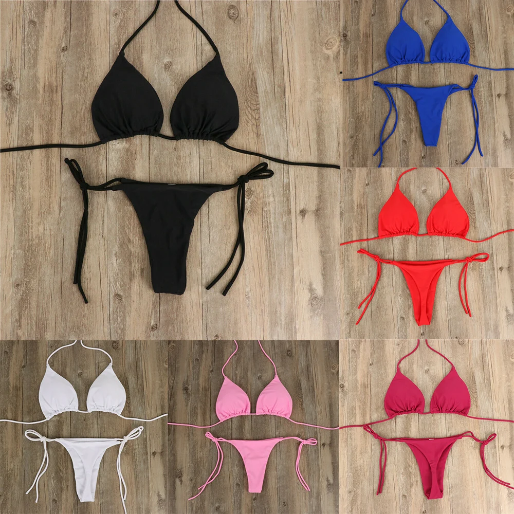 Frauen Krawatte Sexy Tanga Bikini Set Seite Badeanzug Bandage – Bild 6