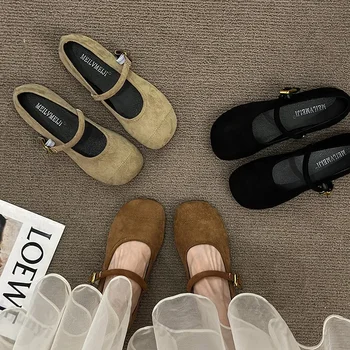 2023 frühjahr Neue Frauen Ballerinas Sommer Flach Mund Faulenzer Schuh Luxus Damen Runde Kappe Schnalle Kleid