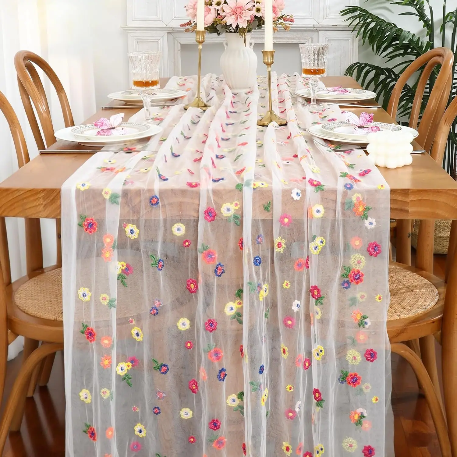 Gestickter Gänseblümchen-Tischläufer, floral bestickter – Bild 4