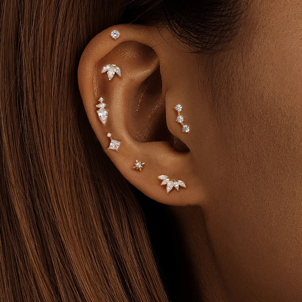 AIDE Herz Runde Kugel Flache Helix Piercing Ohrring 925 – Bild 2
