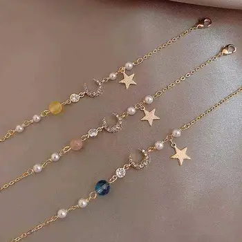 Koreanische Zirkon Perle Stern Mond Armbänder für Frauen niedlichen eleganten Bogen verstellbare Armband