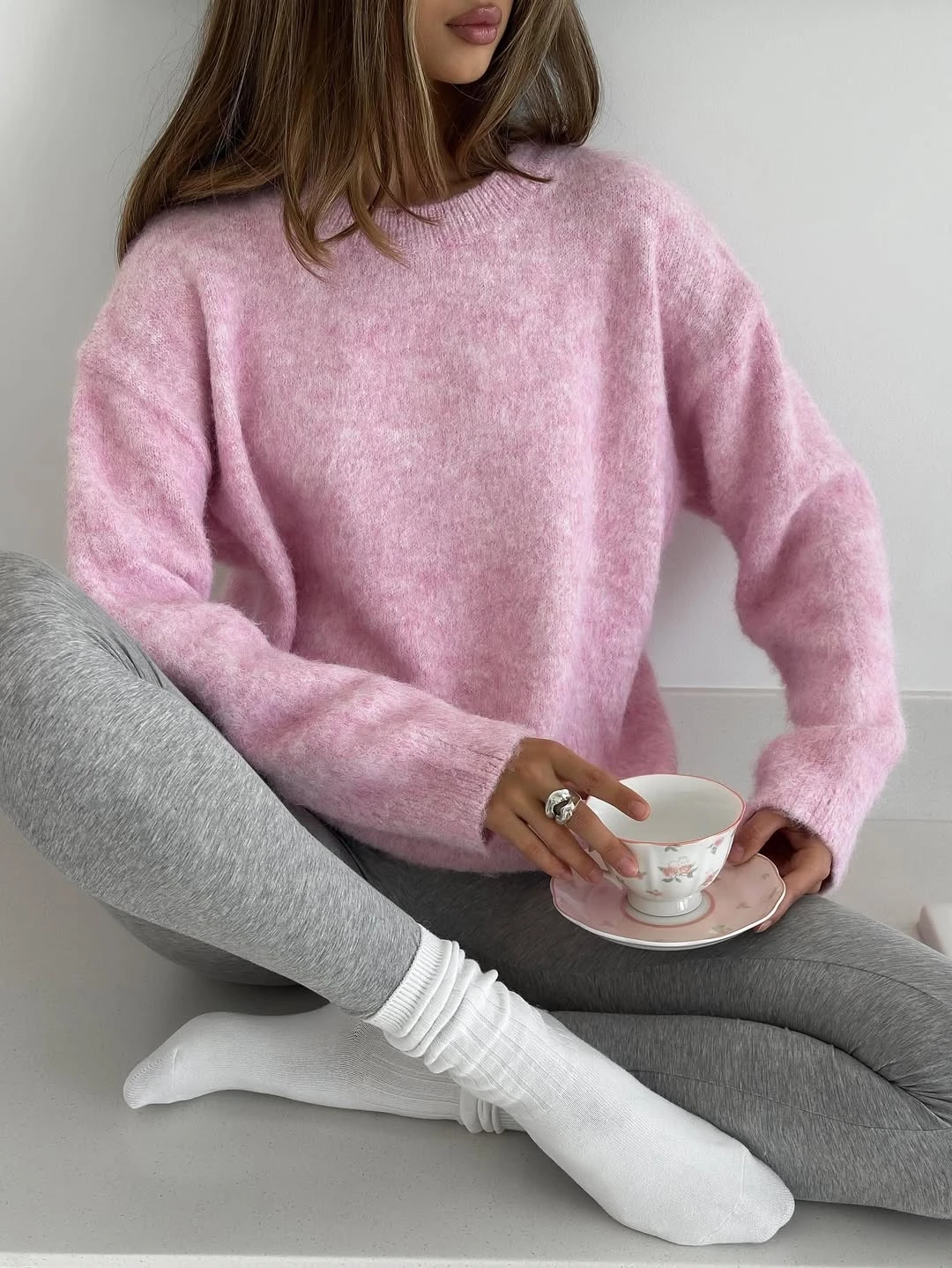 Hirsionsan Basic O-Ausschnitt Basic-Ärmel-Pullover für Damen – Bild 5