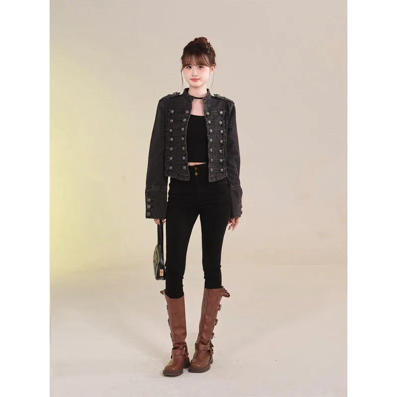 Damenbekleidung Kurzmantel Neue Jeansjacke Retro-Knopfdesign – Bild 6