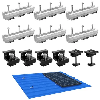 Solarpanel-Halterungsset Aluminium-Montageschiene 30mm/35mm Endklemmen Halterungen für Flachdach (12 Stück)