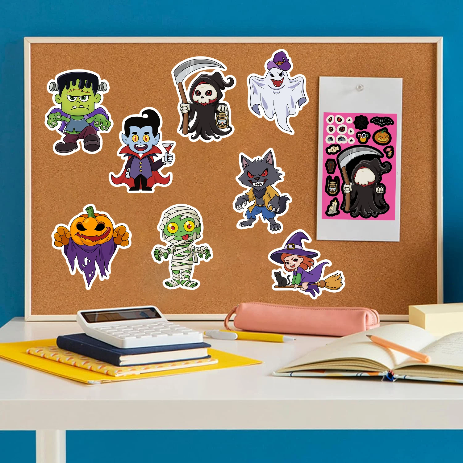 32 Blatt Halloween Make a Face Puzzle PVC Aufkleber Kinder – Bild 4