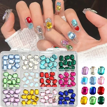 3D Bunte Rechteckige Nagelkunst-Strasssteine Funkelnde Quadratische Glasdiamanten Nagel-Charms DIY (120 Stück)