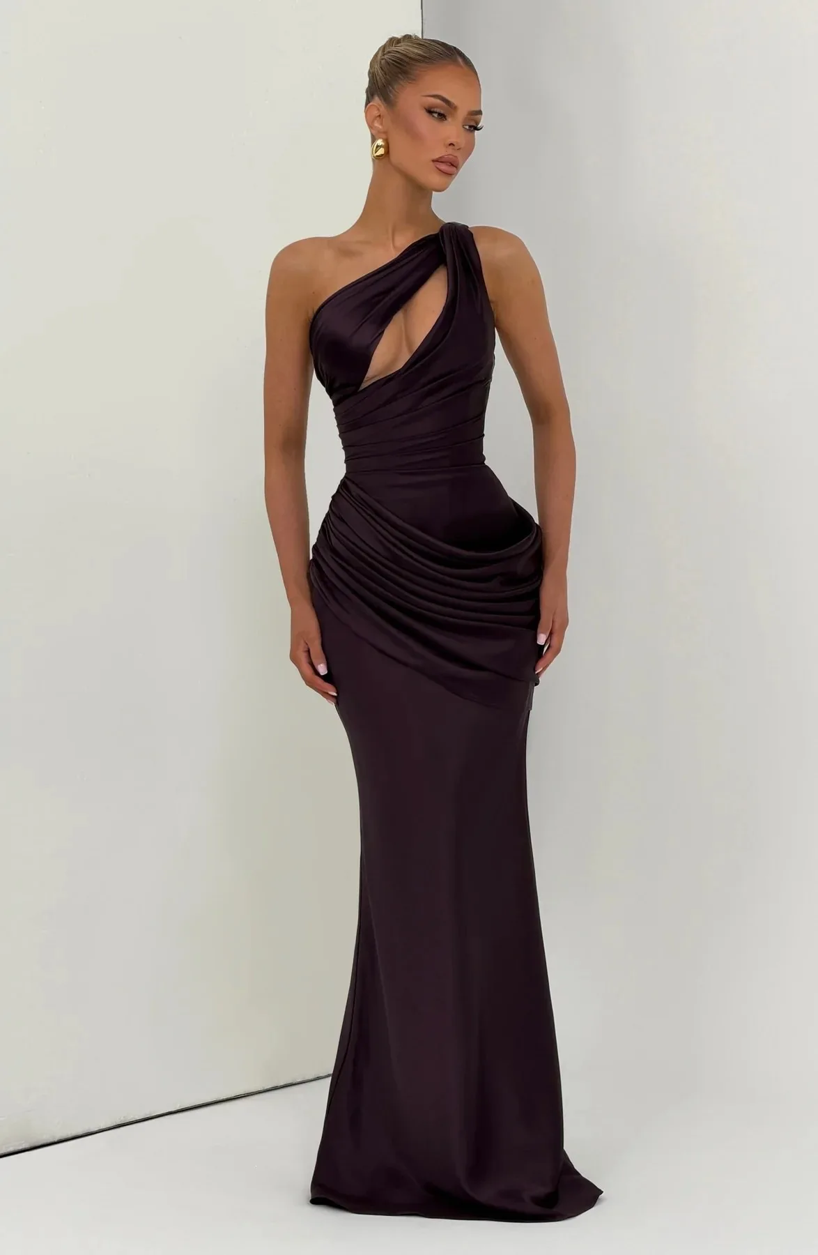 Damen Grünes Gerafftes Elegantes Satin-Maxikleid Meerjungfrau – Bild 4