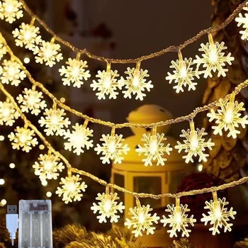 80/40/20/10 LED Weihnachtsfee Lichterkette USB Batteriekasten angetriebene Schneeflocke Lichterkette Neujahr
