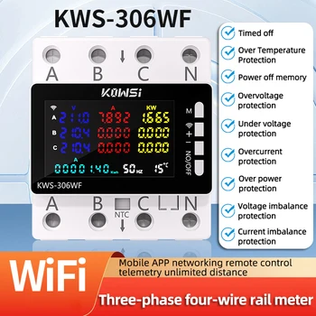 Wifi Power Energy Meter AC Monitor AC 85-290V 80A 3 Phase 4-Draht DIN Schiene Über Unter Spannung Schutz Strom