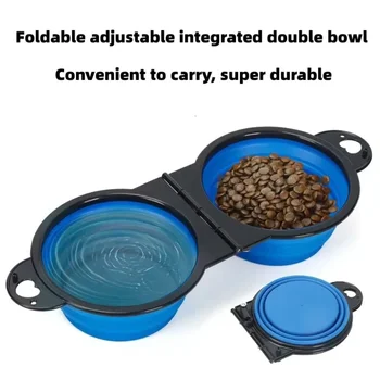 2-in-1 faltbarer Doppelschüssel, Futternapf, tragbar, für Outdoor-Reisen, Hund, Katze, Trinknapf