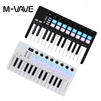 M-VAVE SMK-25 II MIDI-Keyboard-Controller, 25 Mini-Tasten 16 RGB-Drum-Pads 8 Drehregler USB mit DAW-Software