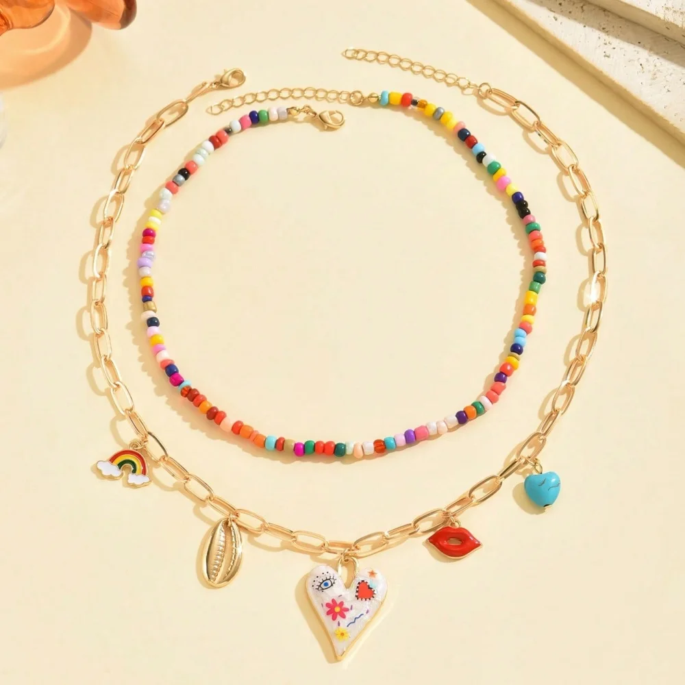Bohemian Multilayer Handgemachte Perlen Kette Mode Halsketten – Bild 3