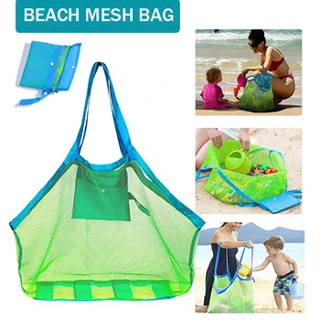 Mehrfarbige große Netz-Strandtasche, tragbare Sand-Away-Tragetasche mit praktischem Aufhängeloch