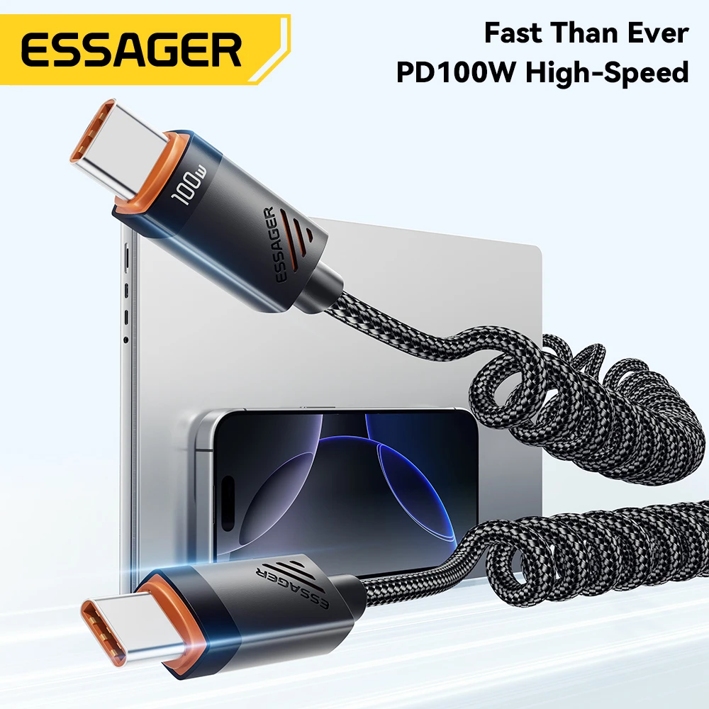 USB-C auf USB-C Spiralkabel 100 W PD, fürs Auto – Bild 2