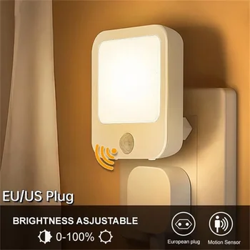 Motion Sensor LED Nacht Lichter EU Stecker Dimmbare Schrank Licht für Baby Nacht Schlafzimmer Korridor