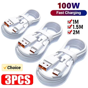 3er-Set 100W 6A Superschnelles Ladekabel, USB Typ-C Schnell-Lade- und Datenkabel, Schnellladegerät Typ-C