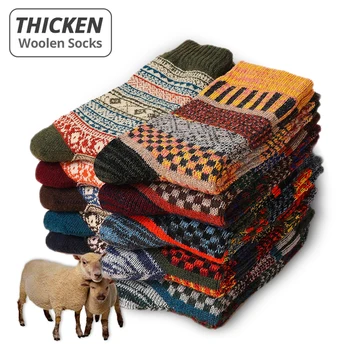 HSS Marke 5 Paar Winter Herrensocken verdicken Schafwolle Socken warme Männer Retro-Stil bunte Mode Mann
