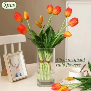 Künstliche Blumen, weiche Tulpen, künstliche Blumen, fühlt sich echt an, für Zuhause, Garten, Tisch (5 Stück)