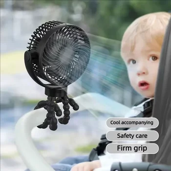 Baby 3-Gang Kinderwagen Mini Ventilator mit Licht Tragbarer USB-Ladeventilator Handyhalter Kinderwagen Zubehör