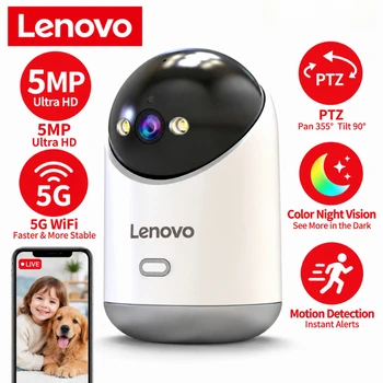 Lenovo 5MP 5G WLAN-Kamera für Innenräume, Smarte IP-Babyüberwachungskamera mit Farbnachtsicht