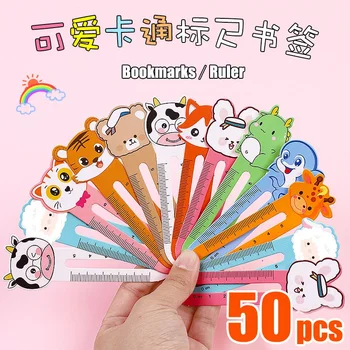 Nette Cartoon Lineal Lesezeichen Kreative Tier Papier Lesezeichen Kawaii Student Kind Schreibwaren (50 Stück)