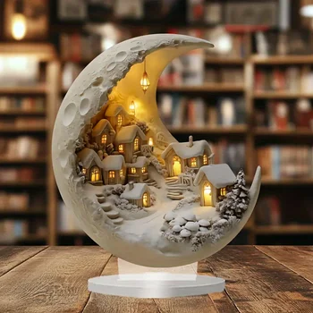 Weihnachtsbaum Tischdekoration Mondhaus DIY 2D Dekoration Acryl Frohe Weihnachten Schilder Plakette 2027