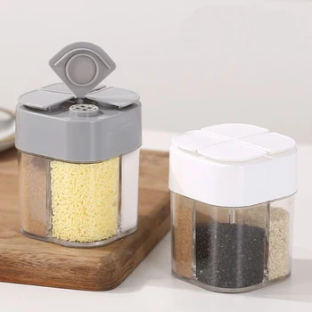 4-in-1 transparentes Gewürzspenderglas mit Deckel, Gewürzbehälter mit 4 Fächern, Kochen im Freien, Restaurant