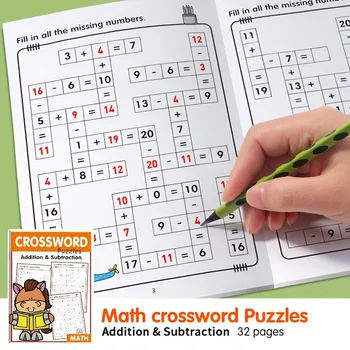 Mathe-Kreuzworträtselbuch für Kinder, Übung Addition und Subtraktion innerhalb von 20, Weihnachtsgeschenk