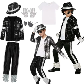 Kinder Michael Jackson Kostüm Jungen Superstar Sänger Outfit Halloween Karneval Bühnenauftritt Tanz Cosplay