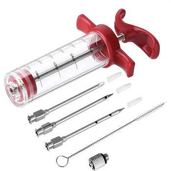 Fleischinjektorspritze mit 3 Marinade-Injektornadeln für BBQ Grill Turkey Injector Kit Marinade Flavour