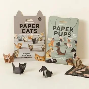 DIY Origami Papier Katzen Hunde Dinosaurier Set 50 Stück Faltbare Tiere Bastelset Niedliche 3D