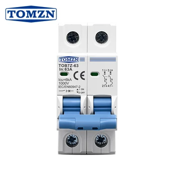 TOMZN 2P DC MCB 1000V Solar-Miniatur-Leitungsschutzschalter 3A 6A 10A 16A 20A 25A 32A 40A 50A 63A DC MCB