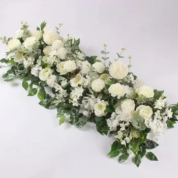 100cm Luxus weiße Rose künstliche Blume Reihe Hochzeit Tisch Herzstück Blumen Hintergrund Wand bögen Dekor