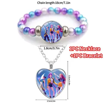 Modisches K-Pop-Idol Halsketten- und Armband-Set, Trendige Anime-Figuren Perlenarmband, Rumi Mira Zoey