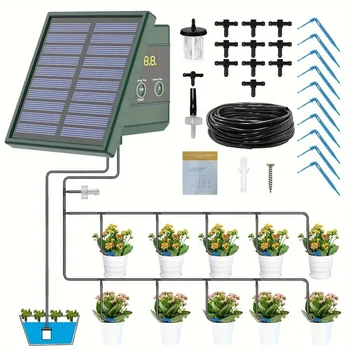 DIY solarbetriebenes automatisches Tropfbewässerungssystem für erhöhte Betten, Gewächshäuser, Gemüsegärten