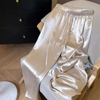 Korean Fashion Hohe Taille Dünne Breite Bein Frauen Sommer Büro Dame Einfarbig Gerade Alle-spiel Casual Hosen