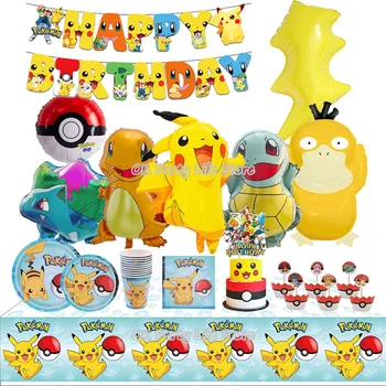 Pokemon Geburtstag Party Dekoration Pikachu Blitz Neue Ballon Set Kid Event Liefert Einweg Geschirr Banner