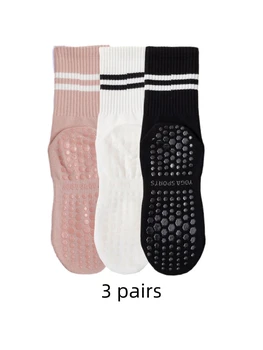 3 Paar Yoga-Socken, mittellange Socken, rutschfeste Silikon-Indoor-Fitness-Pilates aus reiner Baumwolle