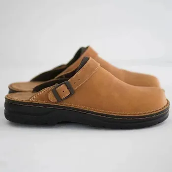 Herren-Hausschuhe aus Retro-Wildleder mit verstellbarer Schnalle, dicker Boden, Herren-Pantoletten, bequeme