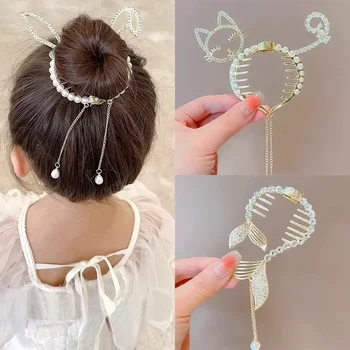 Glänzende Engelsflügel-Tierohren, Baby-Haarspange, elegante Quaste, Perlen-Haarnadeln, Pferdeschwanz-Stirnband
