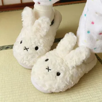 Anime Miffy Plüsch Baumwolle Hausschuhe Kawaii Cartoon Winter Zu Hause Tragen Draußen Nicht Slip Dicke Sohle
