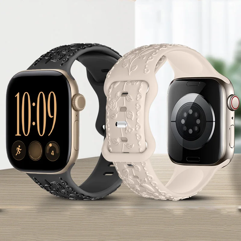Blumen gravur armband für Apple Uhren armbänder 44mm 40mm – Bild 2