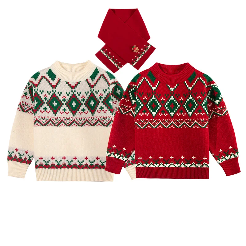 Eleganter Mädchen-Weihnachtspullover mit Schal für Kinder – Bild 5