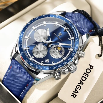 POEDAGAR Mode Männer Uhr Leuchtende Wasserdichte Chronograph Datum Mann Armbanduhr Leder Quarz Sport herren