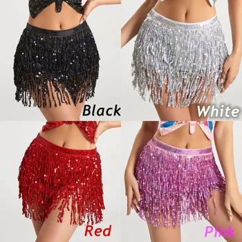 Bühnenaufführung Bauchtanz Schicht Pailletten Quaste Kette Gürtel Rock Wrap Club Indische Latein Hula Tänzerin
