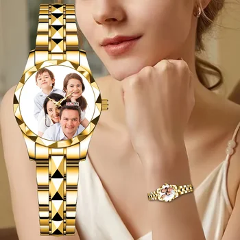 Personalisierte Uhren mit individuellen Bildern: Luxuriöse Damen-Armbanduhren, wasserdichte Quarzuhren Reloj
