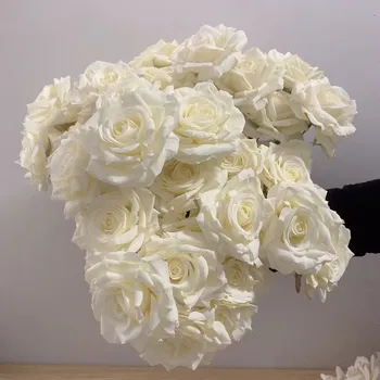 7 Köpfe Rosen Blumenstrauß Künstliche Blume Weiß Beige Elfenbein Vintage Rose Wohnzimmer Trockene